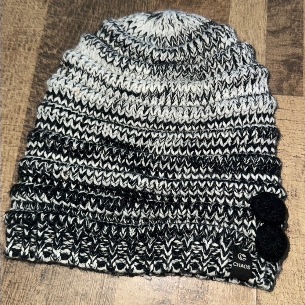 Chaos Black And White Knit Beanie Hat